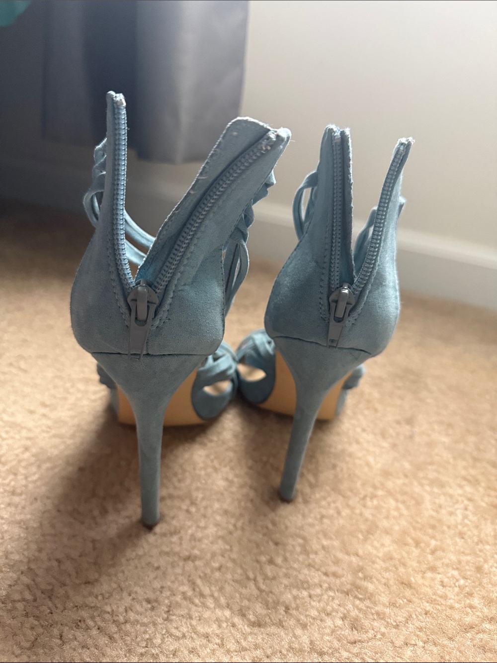 JustFab light blue/cornflower Suede Wrap Stiletto Sandals - Picture 8 of 11